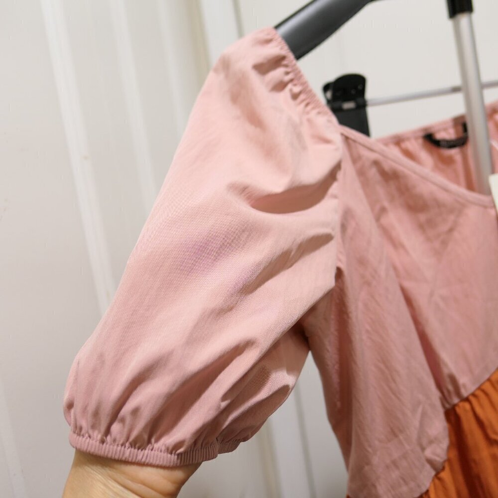 Colorblock Contrast Gathered Lantern Sleeve Blouse Size M ( us size 10) - Picture 3 of 5